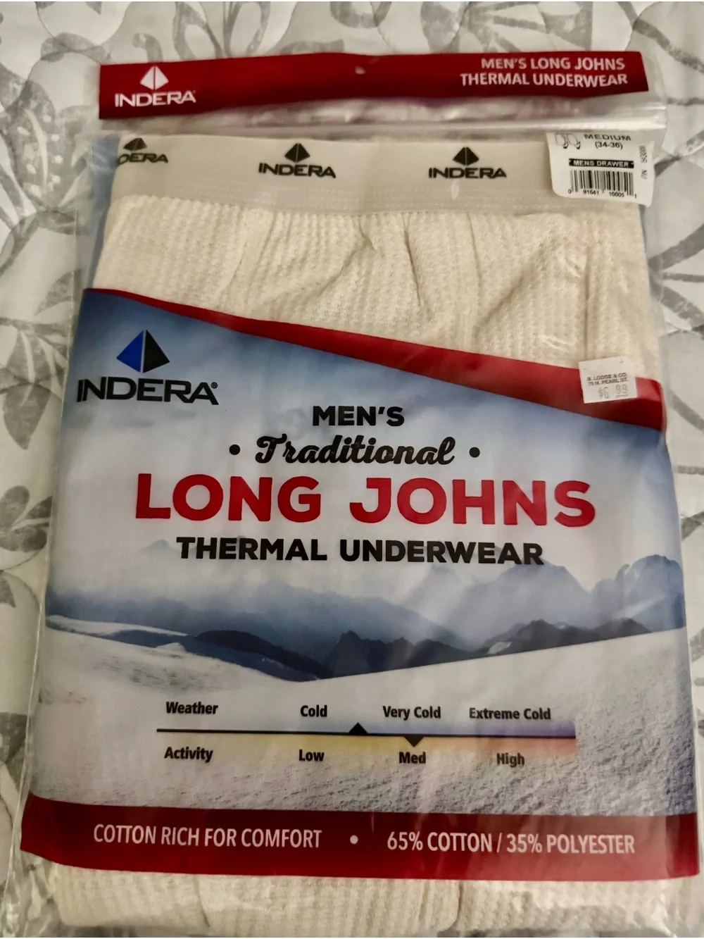 Indera Men’s Traditional Long Johns Thermal Undershirt – Cream